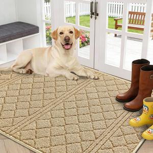 REFETONE Indoor Doormat, Front Back Door Mat 32"x40" Absorbent Rubber Backing Non Slip Door Mats, Low-Profile Resist Dirt Entrance Rugs, Machine Washable Door Rug Inside Floor Mat for Entryway, Beige