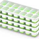 Ice Cube Tray with Lid, 4 Packs 56 Cubes Durable Stackable Ice Cube Trays for Freezer with Removable Lids, Easy-Release Plastic & Silicone Ice Tray for Cocktail, Coffee (Green)