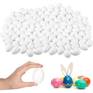 VioraWhite 200 Pcs Wooden Eggs for Crafts, Unpainted Fake Wood Eggs Bulk to Paint for Crafts Faux Chicken Nesting Items for Easter Basket Fillers Home Kitchen Party Decor (White)
