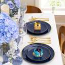 YOUBET 125PCS Blue Plastic Plates - Navy Blue Disposable Plates With Gold Rim Include 25 Dinner Plate, 25 Dessert Plate, 75 Gold Silverware Cutlery for Party & Wedding Graduation