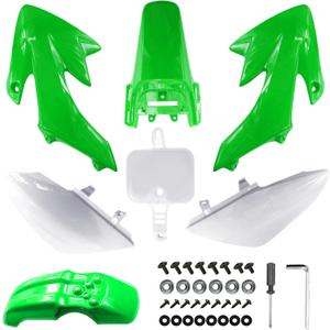 PRO BAT 7 PCs Plastic Fender Complete Kit w/Bolts for CRF50 CRF50F 125cc 150cc Pit Bike, White & Green