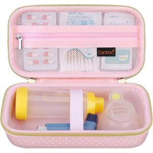 Canboc Carrying Case for Asthma Inhalers, Handheld Spacer for Kids and Adults, Face Masks, Space Chamber, Inhaler Spacer Case with Mesh Pocket fit Medicine and Other Essentials, Pink (Case Only)