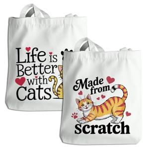 SDFBFVSA 2 Pcs Canvas Tote Bag for Women, Cat Print Shoulder Reusable Shopping Handbags Beach Shoulder Bag for Women Friend Sister Workmates Birthday Christmas Mothers Day Friendship Gifts