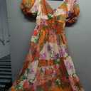 Gupgi Women Flower Long Dress Short Puff Sleeve Sweetheart, L