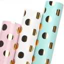 Ribbli Birthday Wrapping Paper Polka Dots Gift Wrap for Baby Shower Roll, 3 Rolls Pink White Blue Dots Pattern with Gold Foil - 17 inch x 120 inch(10feet) Per Roll