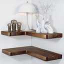 BATODA Acacia Wood Corner Floating Shelf 17 x 12- Corner Shelf Wall Mounted - Floating Book Shelves for Wall - Corner Shelf for Home, Kitchen - with Brackets and Hardware (Walnut Color, 17" x 12")