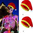 2 Pcs Giant 12 ft Skeleton Santa Hat 44 Inches Extra Large Adjustable Christmas Velvet Skeleton Costume Accessories (Red and Green)