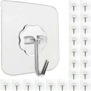 Jwxstore 24 Pack Heavy Duty Self Adhesive Hooks - 33lb Max, Transparent, Waterproof, Sticky Wall Hooks for Keys, Bathroom, Shower, Outdoor, Kitchen, Door, Home Improvement, Utility