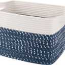 OIAHOMY Storage Basket for Shelves, Woven Cotton Rope Baskets for organizing Storage Bins for Toys,Towel Basket - 13"9.85"8.7", White Blue