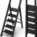 5 Step Ladder, Lightweight Folding Step Stool withConvenient Handgrip,Aluminum 330lbs Capacity Step Ladderfor Office,Household,Kitchen(Black)