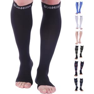 Doc Miller Calcetines de compresin de punta abierta, 30-40 mmHg, sin dedos, soporte de circulacin, grado mdico, calcetines, hombres y mujeres, par (Black)