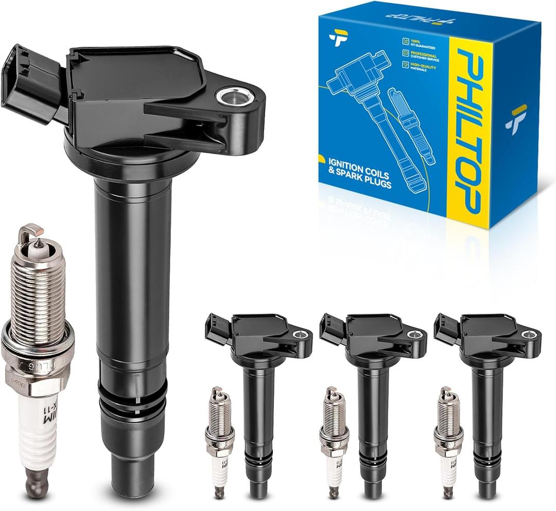 PHILTOP Set of 4 Ignition Coil Pack and Iridium Spark Plugs Fits for Toyota 2010-2018 RAV4,Camry,2013-2020 4Runner,2009-2015 Venza,2011-2016 Scion tC,2009-2019 Highlander,2013-2014 FJ Cruiser,Tundra