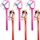 6 Pieces Horse Head Inflatable Sticks Include 3 Pink Inflatable Horse Stick Balloons and 3 Red Inflatable Horse Stick Balloons for Birthday Christmas Theme Parties Home Decoration(2 Style)