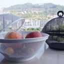 Metal Mesh Fruit Bowl with Lid (Set of 2) - Fruit Fly Proof Kitchen Counter Storage Basket for Fruits, Vegetables, Bread - Black White Green Gray Options (Black & White)