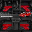 TTX LIGHTING Rubber Floor Mats for Honda Civic Sedan 2006-2011 | Not for Coupe, All Weather Heavy Duty Custom Fit Car Liners, 1st & 2nd Row, Black & Red