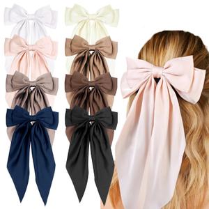 Hair Ribbon Clips with Long Tails - 8 PCS Cute Vintage Accessories for Women and Girls (Nude Neutral)