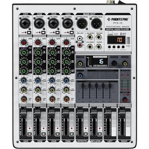 Professional Audio Mixer, Phenyx Pro Sound Console w/USB Audio Interface, 4-Channel Sound board DJ Mixer w/Stereo Equalizer, 16 DSP Effects, suitable for Stage, Live Gigs, and Karaoke (PTX-15)