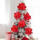 Thiccywoov 8 Pcs Large Christmas Flower Magnolia Flowers Christmas Tree Decoration Artificial Poinsettia Stems Velvet Xmas Ornaments for Xmas Tree Table Decor (Burgundy, 16 Inch)