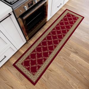 Ottomanson Hallway Runner Rug 1'10" x 6' Non Slip Trellis Area Rugs Easy to Clean Laundry Rug Runner Durable & Pet Friendly Floor Carpet Runners for Hallways Entryway Living Room Kitchen Bathroom, Red