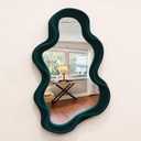 Emerald Green Wavy Wall Mirror Decor for Hallway Entryway, Irregular Cloud-Shaped Small Decorative Mirrors for Home Office Living Room, Modern Hanging Wall Art for Christmas Wedding Gift (16x10")