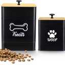 Dualshine Dog Treat Container Airtight Set of 2, Dog Treat Jars for Kitchen Countertop with Bamboo Lids, 30 Cups Capacity Metal Pet Food Storage Containers, 9x6.2 & 6.5x5.5(Black)