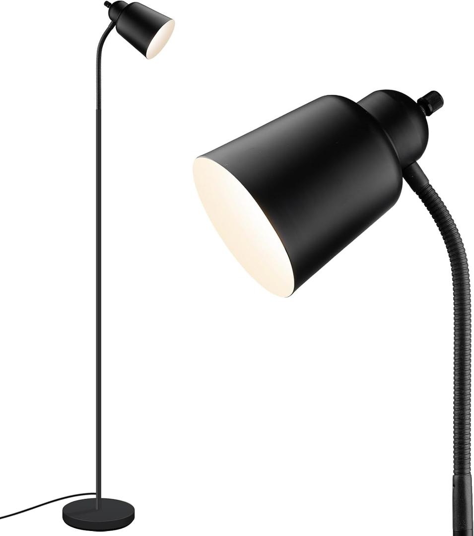 Floor Lamp, Industrial Floor Lamps for Living Rooms & Bedrooms - Rustic Farmhouse Reading Lamp Standing, Adjustable Metal Heads Indoor Task Lighting for Living Room Office Home Dcor (All Black)