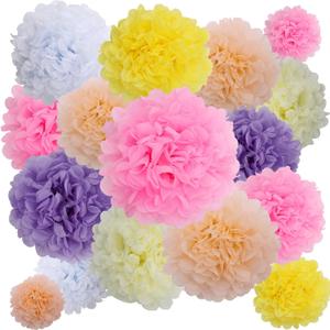 BestoFun 16 PCS Light Color Party Decorations Tissue Paper Flowers Pom Poms Decorations for Girl Groovy Birthday Baby Shower Wedding Bachelorette Room Wall Hanging Dcor