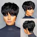 Pixie Cut Wig Human Hair Short Pixie Wigs for Black Women Human Hair Glueless Full Machine Made Wig Glueless Wear and Go None Lace Front Wigs with Bangs for Daily Use black 1B (Color 1B#JQ)