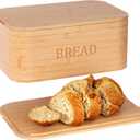 Bread Box for Kitchen Countertop,Curved Bamboo Bread Boxes with Cutting Board Lid,Wooden Bread Storage,Bread Container Airtight,Food Storage for Kitchen Counter (Natural)