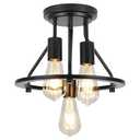 Semi Flush Mount Ceiling Light 3-Light Ceiling Light Fixtures - Black Hallway Light Fixtures Farmhouse Industrial Kitchen Light Fixtures E26 Socket Ceiling Lamp for Foyer
