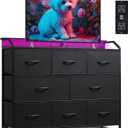 WLIVE Led Dresser for Bedroom, Black Dresser TV Stand for Bedroom with LED Lights and Power Outlet, Wide Chest of Drawers for Hallway, 8 Fabric Drawers for Living Room and Entryway, Easy to Assemble, 13.3"D x 39.3"W x 31.4"H8 Drawers with LED