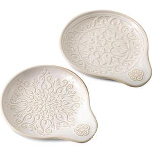 2 PCS Farmhouse Ceramic Spoon Rests Holder for Kitchen Counter Stove Top (A3/4)