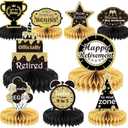 9PCS Retirement Party Decorations Gold Retirement Party Centerpiece Honeycomb Glitter Table Decorations Toppers for Happy Retirement Party Supplies Man and Women