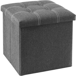 YOUDENOVA 15 inches Storage Ottoman Cube, Foldable Storage Boxes, Padded Seat for Dorm Living Room, Support 300lbs, Line Fabric Grey