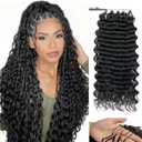Feather Crochet Human Hair 16Inch Deep wave Human Crochet Hair for Black Women Pre-separated 50 Strands 45g Invisible Miracle Knots Crochet Human Hair Extensions #1B Natural Black