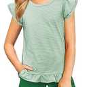 Yousify Girls 2 Summer Short Sets Casual Crew Neck Sleeveless Tank Shirts Child's Cloth with Side Pockets Green 160