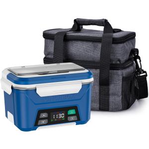 EAST OAK Cordless Electric Lunch Box for Adults, Heated Lunch Box Battery Powered with Automatic Heating, 5.5 Cups Portable Food Warmer with Insulated Carry Bag (Large, Navy Blue)