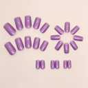 7 x Purple Press On Medium Square Chrome Aurora Glossy Artificial Solid Color Stick On Nails - 24Pcs