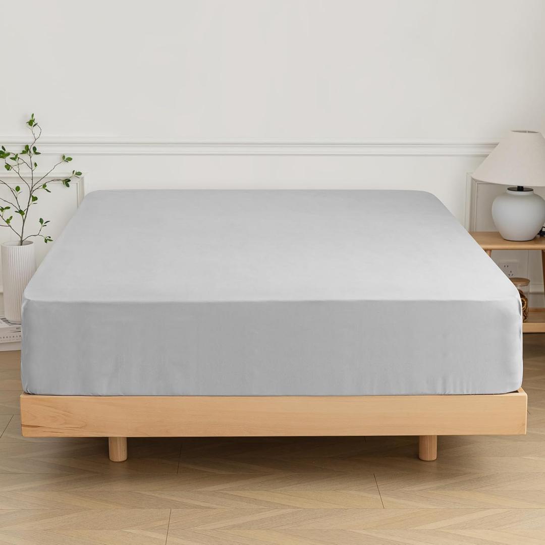 Full Size Fitted Sheet Only - Premium 1800 Super Soft & Cozy Microfiber, Wrinkle, Fade, Shrinkage Resistant Deep Pocket Full Fitted Bottom Sheet, Light Gray