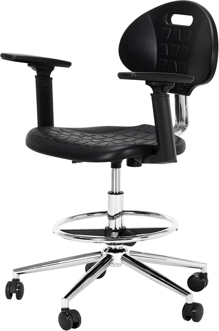 Frassie Polyurethane Lab Stool Chair with Armrest, Task Rolling Chair for Laboratory and Cleanroom