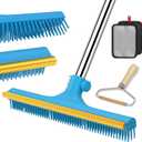 3 in 1 Carpet Rake for Pet Hair Removal, Reusable Pet Hair Remover Broom, 60'' Adjustable Long Handle Dog and Cat Hair Remover Tool Set of 3, Lint Remover Scraper for Carpets, Rugs, Mats, Couch, Car (Blue)