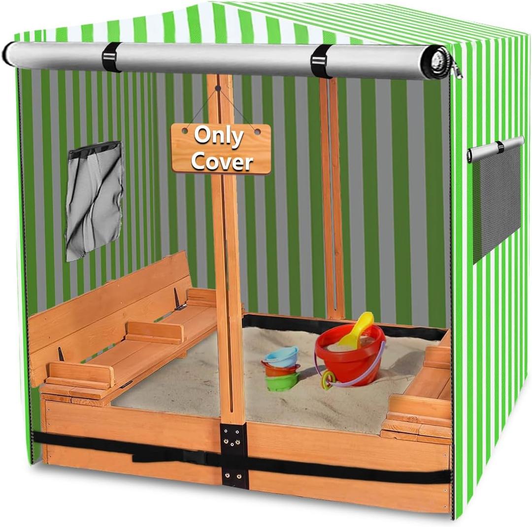 Wood Sandbox Cover,600D Heavy Duty Waterproof Anti-UV Sand Box Cover,for with Canopy and Foldable Bench Seats Sand Boxes.Green,Cover Only(48" W x 48" D x 48" H)