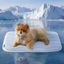 Bedsure Cooling Mat for Small Dogs - Q-Max>0.4 Thin Breathable Crate Pad Indoor for Puppy and Cat with Chill Cool Fiber and Non-Slip BottomPortable Washable Kennel Mat in Outdoor Summer, 24x18, Blue