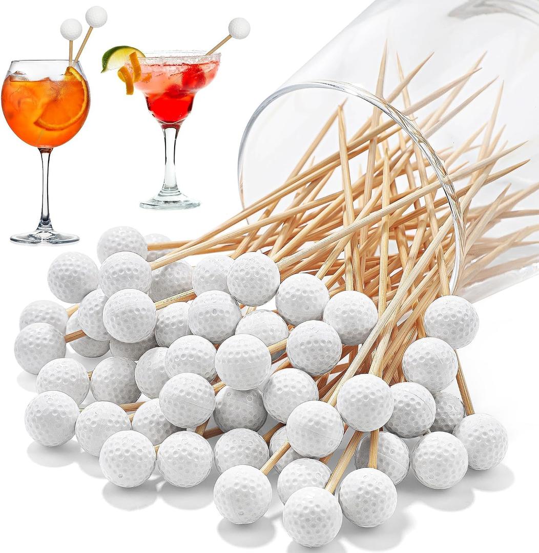Aodaer 100 Pieces Golf Toothpicks, 4.72 Inch Golf Skewers Golf Cocktail Picks Golf Fruit Picks Decorative Toothpicks for Appetizers Cocktail Garnish Sports Party Supplies, White