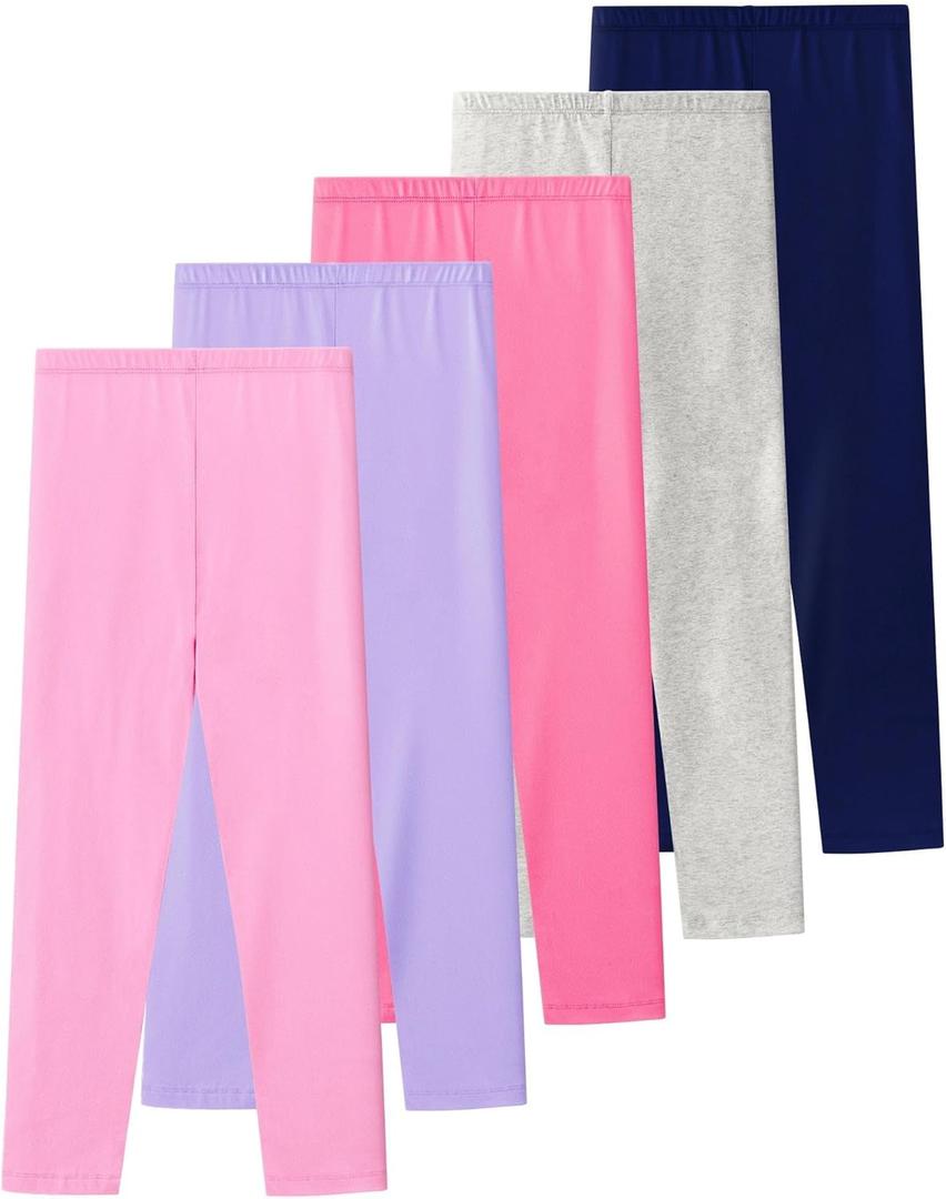 Girls Leggings Cotton Leggings Basic Girls' Pants for Kids Toddler Teens Soft Footless Pull On Pants Multipack 2T-14Y (7-8 Years, S3-5pack)