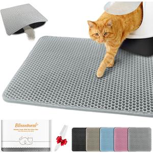 Waterproof Cat Litter Mat, Double Layer EVA, Odor-Free Large Grid, Urine Proof, Easy Cleanup (Gray, 12 x 12)