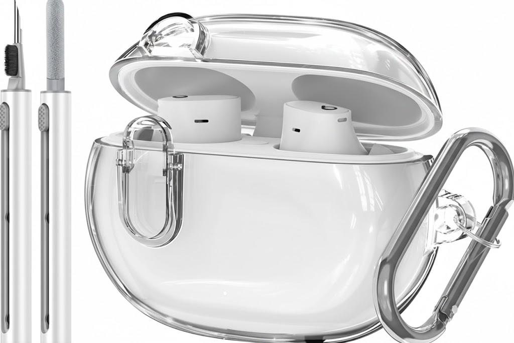 Olytop for Beats Studio Buds/Buds + Clear Case with Lock 2021/2023, Soft Bling Transparent TPU Protective Cover Skin with Cleaner Kit&Keychain for Beat Studio Buds/Buds Plus Earbuds - Glitter Clear