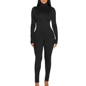 BORIFLORS Long Sleeve Jumpsuit for Women Sexy Turtleneck One Piece Bodycon Rompers Clubwear, Large
