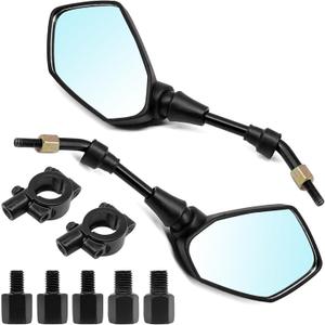 Motorcycle Mirrors Rear View Side Mirror, Convex Handlebar Rear View Side Mirror with M8 M10 Bolt Compatible with Scooter, ATV, Dirt Bike, Cruiser, Snowmobile and More
