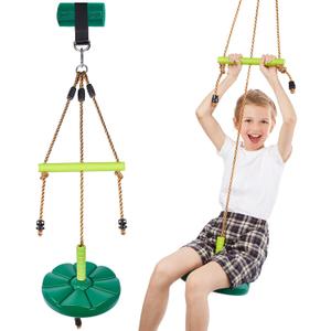 AGPTEK Disc Swing with Monkey Bars,Tree Swing Set Accessories Rope Disk Swing Seat with Carabiner and 22in Hanging Strap Heavy Duty Swingset for Zipline Outdoor Playground, Jungle & Gym, Green 